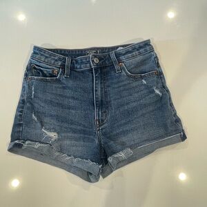 Abercrombie & Fitch High Rise Medium Wash Distressed Cutoff Jean Shorts Size 6
